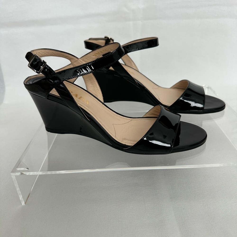Prada Calzature Donna Black Wedge Sandals Size 38 EU - Picture 2 of 10